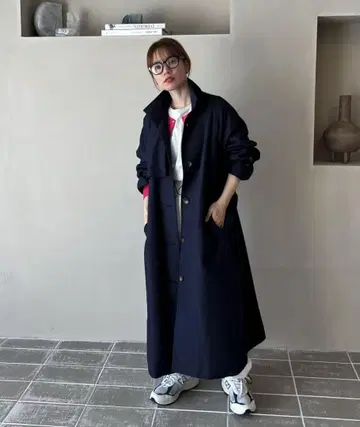 feepur 스탠드 카라 트렌치코트 네이비