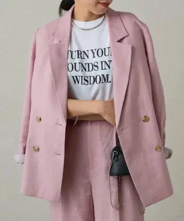 Loungedress 린넨 더블 자켓 핑크 미사용 새상품
