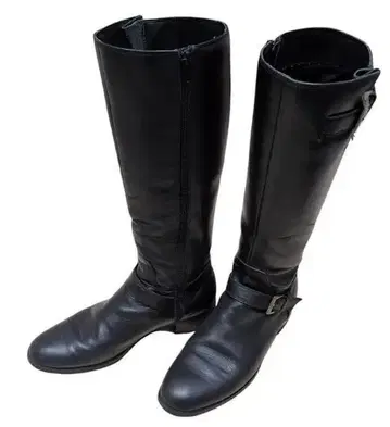 블랙 가죽 롱 부츠 백 지퍼