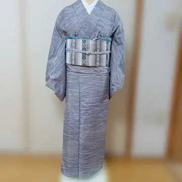등나무색 스트라이프 무늬 이나쓰무기 기모노