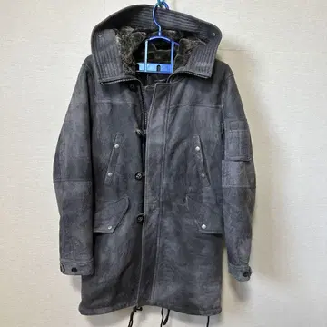 리얼 무스탕 코트 후드 부착 그레이 스웨이드 자켓