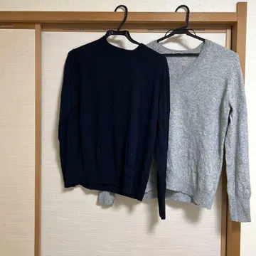 UNIQLO XL 네이비 그레이 니트, 캐시미어 스웨터 2세트