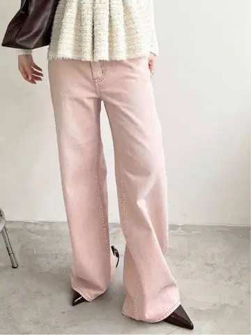 릴리 브라운 스텝 웨이스트 와이드 데님 팬츠