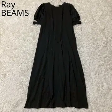 레이빔즈 원피스 퍼프 슬리브 슬릿 플레어 블랙 면 깔끔한