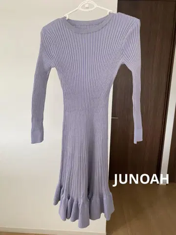 [ JUNOAH ] 라벤더 리브 편직 긴팔 원피스
