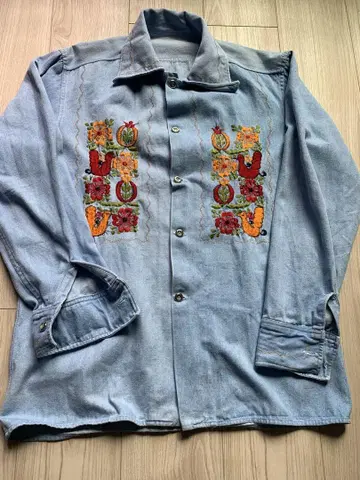 70s 멕시코 자수 데님 셔츠