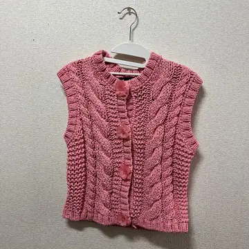 ZARA 핑크 케이블 니트 베스트 S