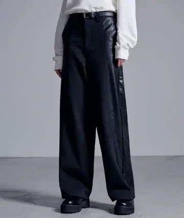 정가 6000엔 사이드 바이컬러 와이드 데님 블랙 M