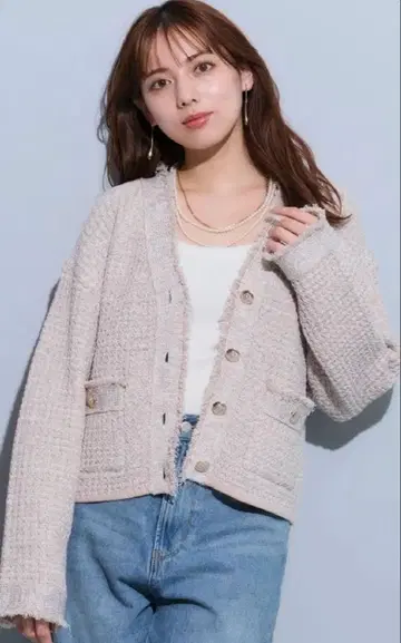 마이 스트라다 트위드 가디건 핑크 베이지