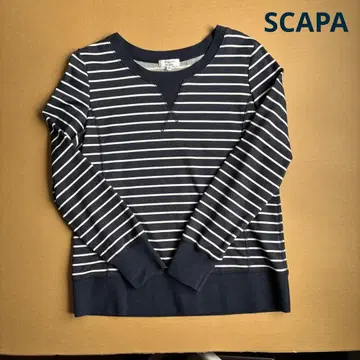 SCAPA 네이비/화이트 스트라이프 긴팔 티셔츠