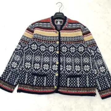 새상품급 핑크하우스 노르딕 니트 가디건 로고 골드 버튼 레어