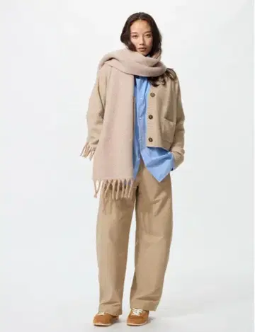 UNIQLO 유니클로 저지 배럴 레그 팬츠 XS 베이지 긴 길이