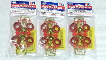 미니 사륜구동 30주년 레드 슬릭 타이어 & 금 도금 휠 x 3개