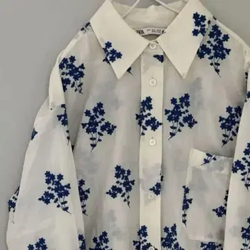 [ ZARA ] 자수 꽃무늬 긴팔 롱 셔츠