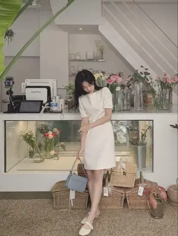 cle. 트위드 원피스 아이보리 반팔 프린지 미니 기장 고급 한국