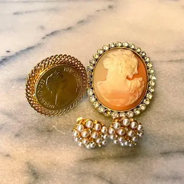 빈티지 카메오 스카프 클립 & 귀찌 3종 세트