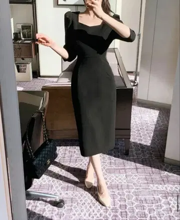하트 스퀘어넥 퍼프 원피스 S 사이즈