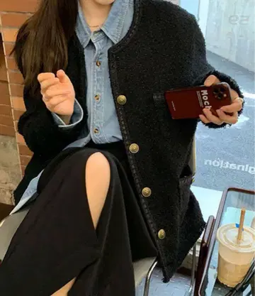 [ 새상품급 ] 트위드 노카라 자켓