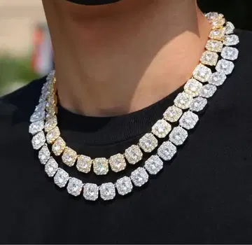 [ yzerr 착용 ] 쿠바 목걸이 골든 스퀘어 아이스 아웃