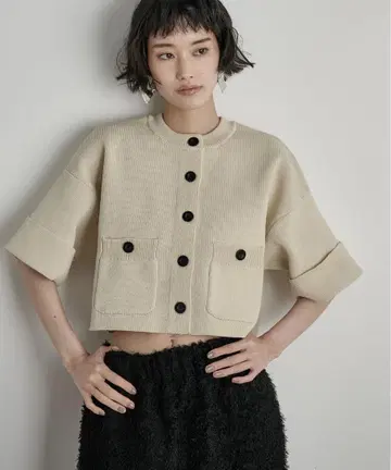 밴딩 니트 반팔 크롭 니트 가디건