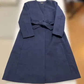 데미-럭스 네이비 롱 코트 허리 리본 포함