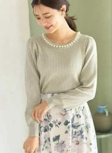 tocco closet 펄 장식 리브 니트 풀오버
