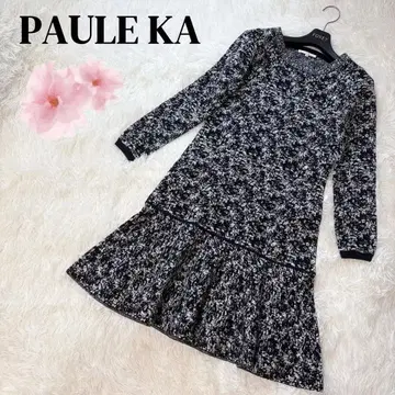 새상품급 PAULE KA 폴카 올 패턴 니트 원피스 블랙 S