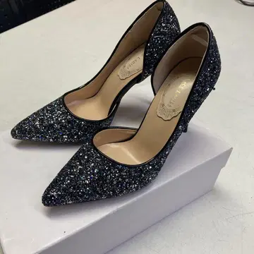 글리터 블랙 스틸레토 하이힐 23.5cm 핑힐
