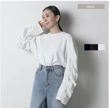 meri 소매 볼륨 개더 상의 화이트 미사용 새상품