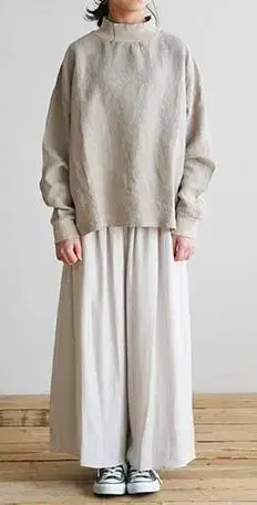 LAITERIE 뤼르 데님 린넨 리브 풀오버 상의 긴팔 새상품급