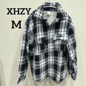 새상품 XHZY [ M ] 블랙 화이트 체크 무늬 플란넬 자켓
