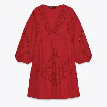 ZARA ZW COLLECTION 자수 숏 기장 원피스 레드