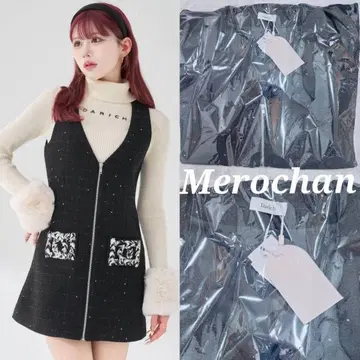 다리치 프론트 지퍼 트위드 미니 원피스 블랙 F
