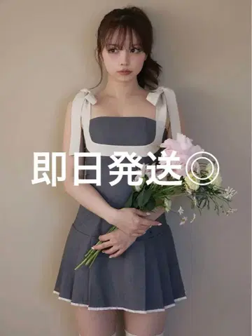 andmary Chuchu pleats ribbon dress gray
