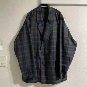 BEAMS 네이비 체크 더블 자켓