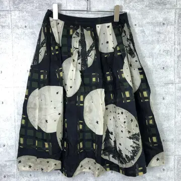 SUPER HAKAA 체크 별 패턴 모리걸 무릎 기장 플레어 스커트