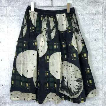 SUPER HAKAA 체크 별 패턴 모리걸 무릎 기장 플레어 스커트