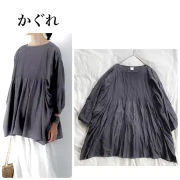 카구레 핀턱 블라우스 플레어 롱 기장 다크 그레이 kagure