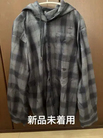 [ 미착용 새상품 ] HARE 그레이 계열 체크 후드 부착 후드티