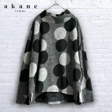 아무우 akane 울 혼방 도트 무늬 티셔츠 니트 그레이 M~L