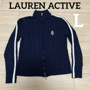 랄프 로렌 액티브 엠블럼 자수 풀 집업 케이블 니트 네이비