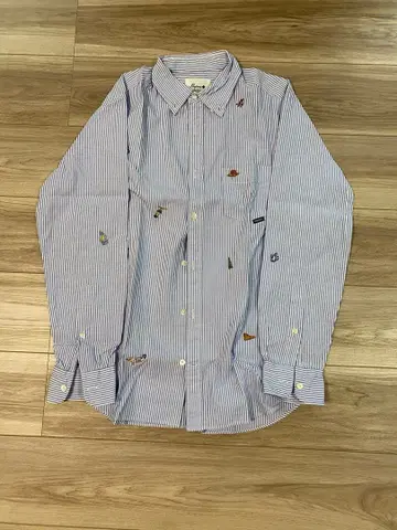 파파스 파랑과 하양 스트라이프 자수 셔츠 M 사이즈