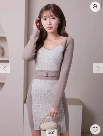 라메 트위드 바이 컬러 니트 원피스
