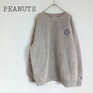 PEANUTS 보아 플리스 긴팔 맨투맨 찰리 브라운 루즈핏 자수