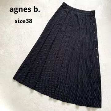 에네스베 플리츠 롱 스커트 블랙 M 도트 무늬 사이드 버튼 랩 스타일