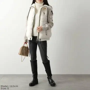 화이트 후드 부착 다운 베스트 S