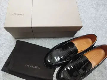 J.M. 웨스턴 로퍼 블랙 패턴트 레더 5D 24 24.5