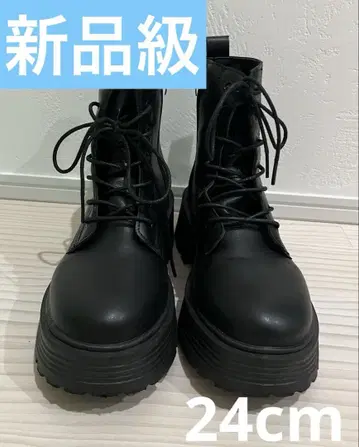 숏부츠 블랙 부츠 가죽 레이스업 부츠 24cm