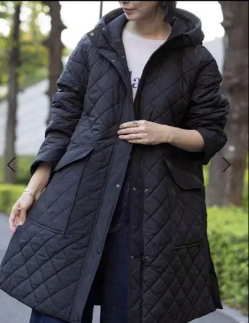 블랙 퀼팅 롱 코트