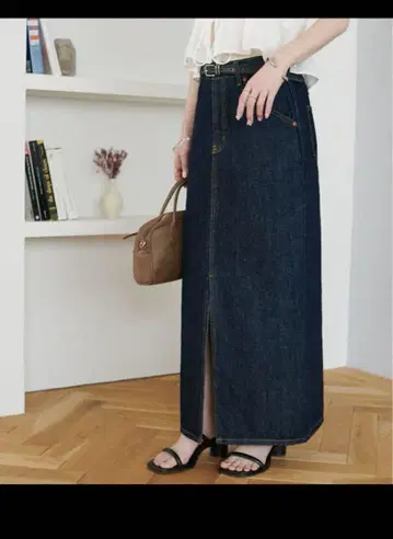 디스코트 US 코튼 데님 내로우 스커트 L 사이즈 네이비